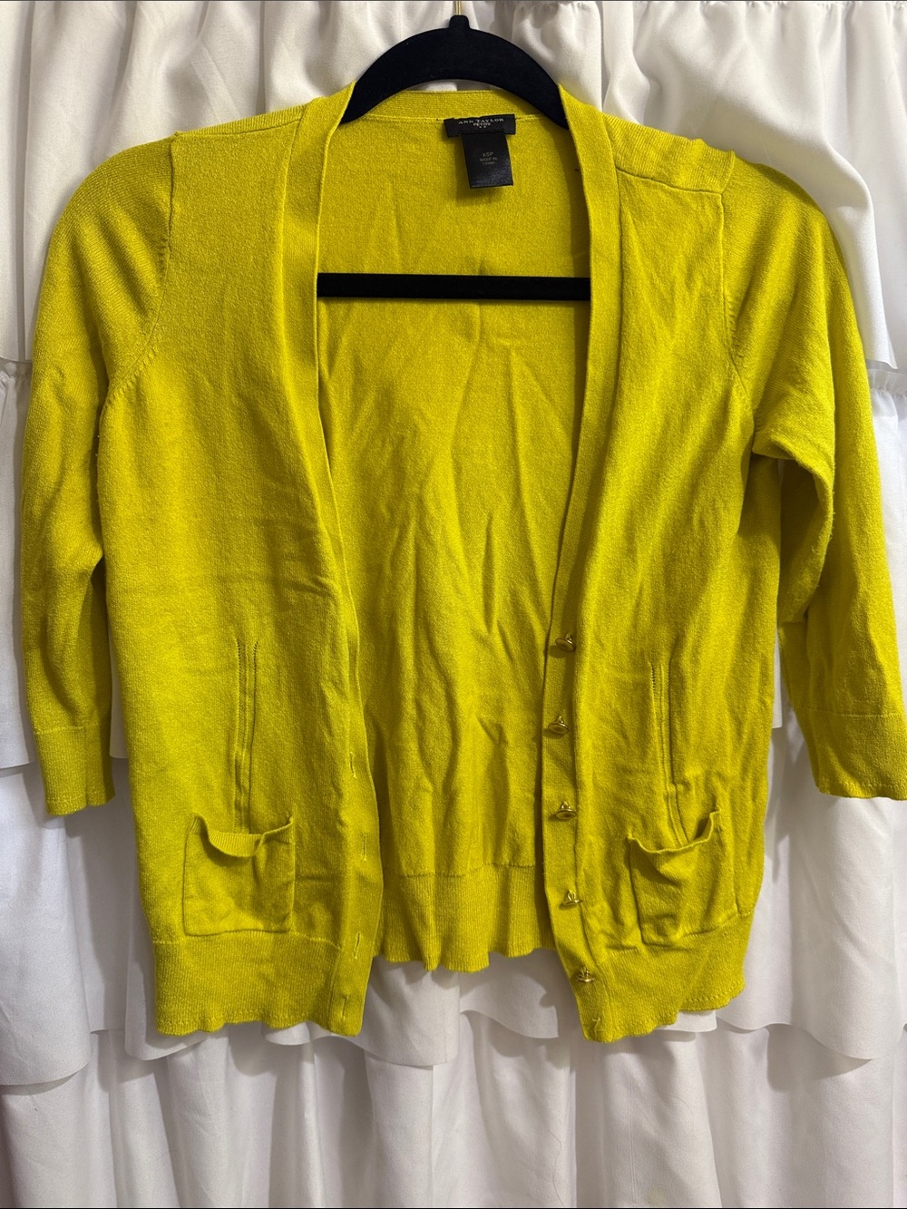 Ann Taylor Bright Yellow Open Cardigan with Front Pockets